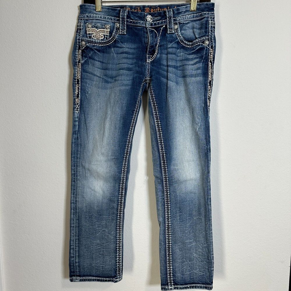Rock Revival Betty Capri Jeans Womens‎ Size 27 Blue Ankle Bling Pockets - Picture 2 of 12